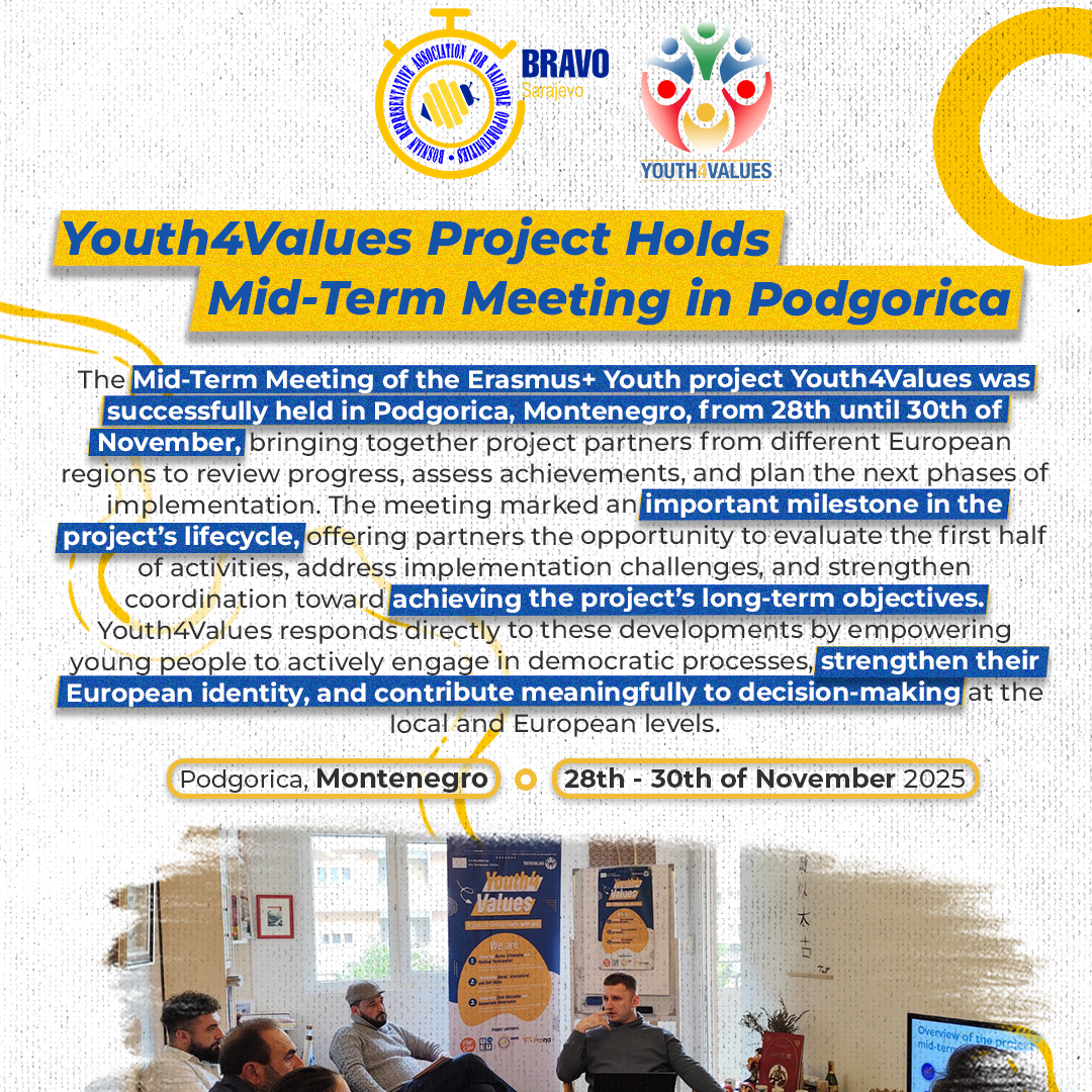 Youth4Values Project Holds Mid-Term Meeting in Podgorica, Advancing Youth Participation and Active Citizenship Across Europe